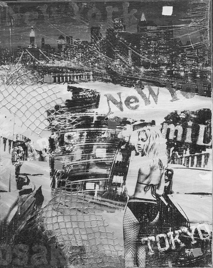 Black And White Mixed Media - Model Behavior by Johanna Wray Black And White Mixed Media - Model Behavior by Johanna Wray