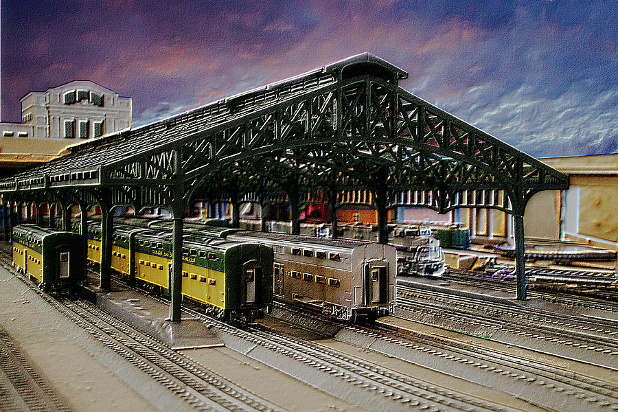 Model Railroading Passenger Station Textured Mixed Media by Thomas Woolworth