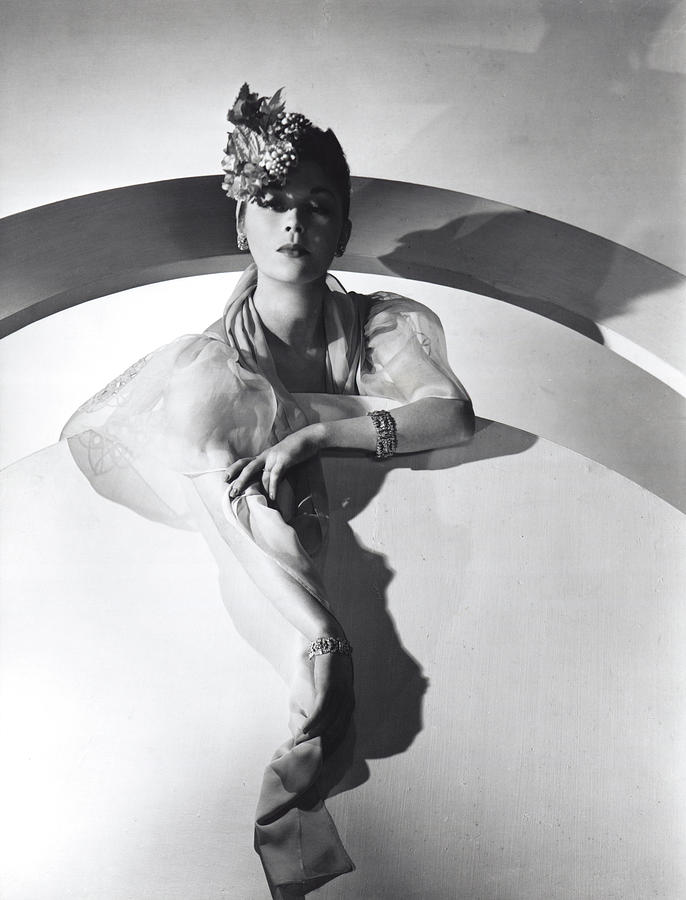 Model Wearing Floral Hat With Mauboussin Jewelry Photograph by Horst P Horst