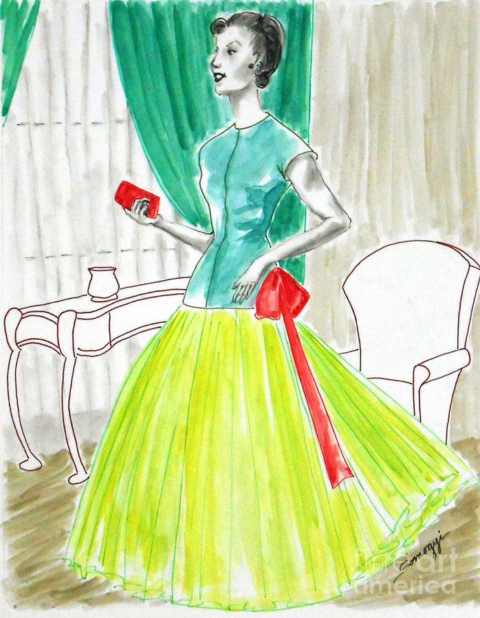 Model-Year 1955 -- Illustration of 1950s Fashion Painting by Jayne Somogy