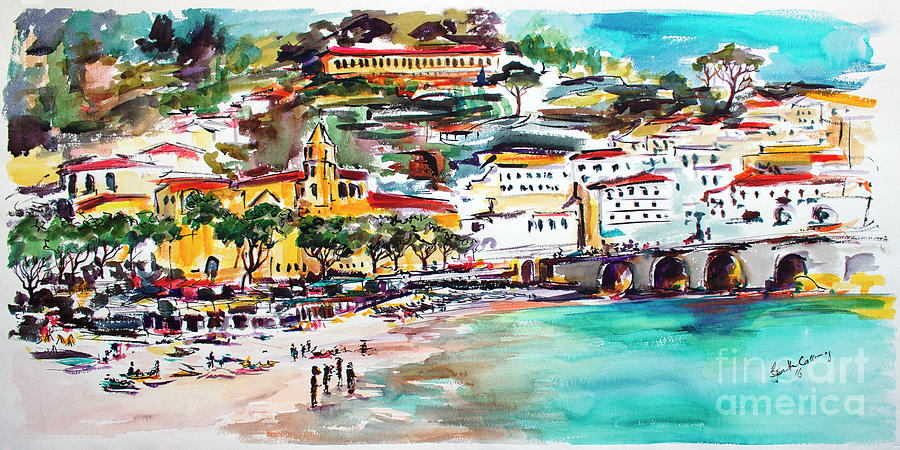 Modern Amalfi Watercolor and Ink Painting Painting by Ginette Callaway