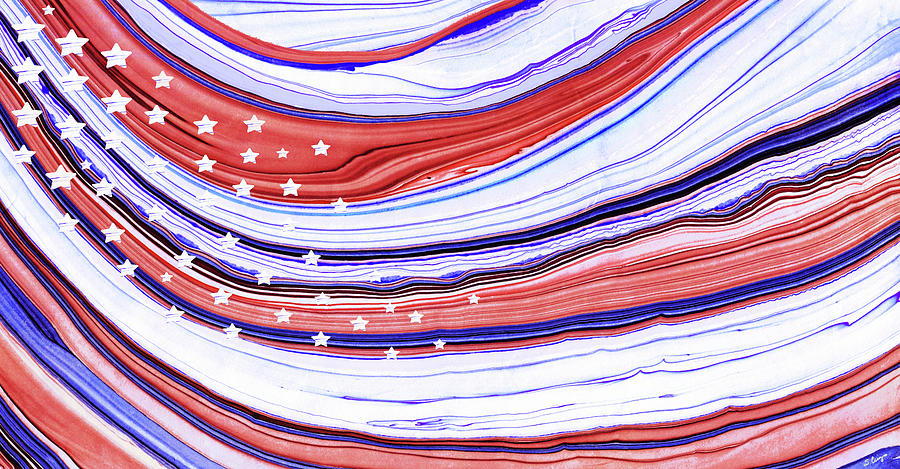 Flag Painting - Modern American Flag - Red White And Blue - Sharon Cummings by Sharon Cummings