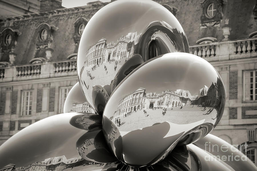 Modern Art at Versailles 2008 Jeff Koons Balloon Flower Sepia  Photograph by Chuck Kuhn