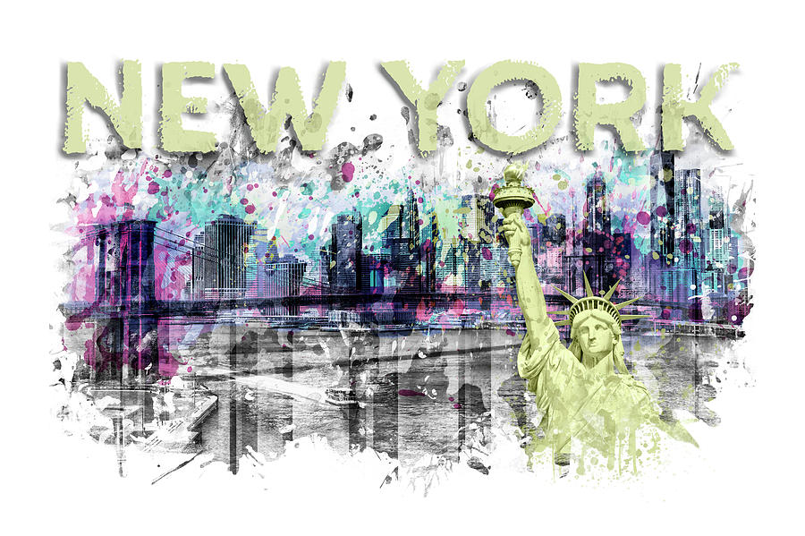 New York City Digital Art - Modern Art NEW YORK CITY Skyline Splashes - yellow by Melanie Viola