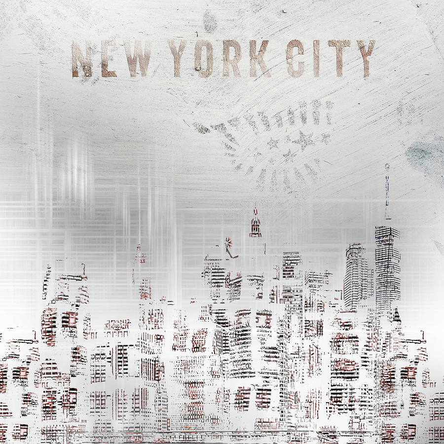 MODERN ART New York City Skylines - white Digital Art by Melanie Viola