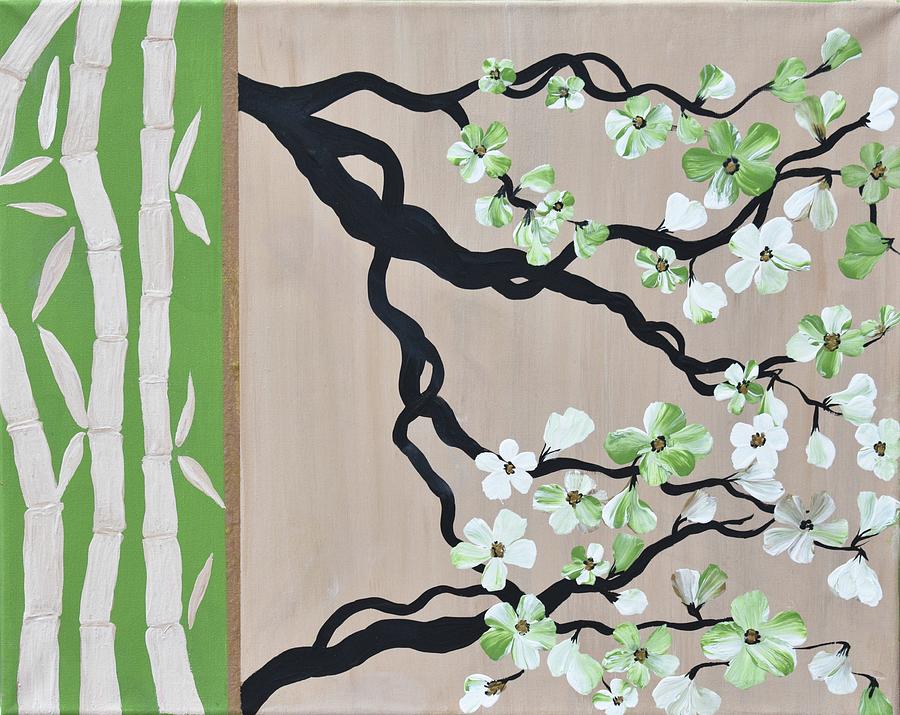 Modern Bamboo Painting Cherry Blossoms Art Spring Flower Blossoms Painting Painting by Geanna Georgescu
