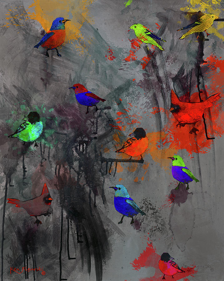 Modern Bird Art Dark Mixed Media by Ken Figurski