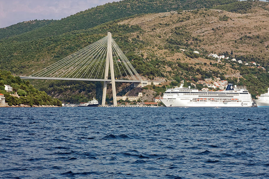 Modern Bridge and Cruise Ship Photograph by Sally Weigand