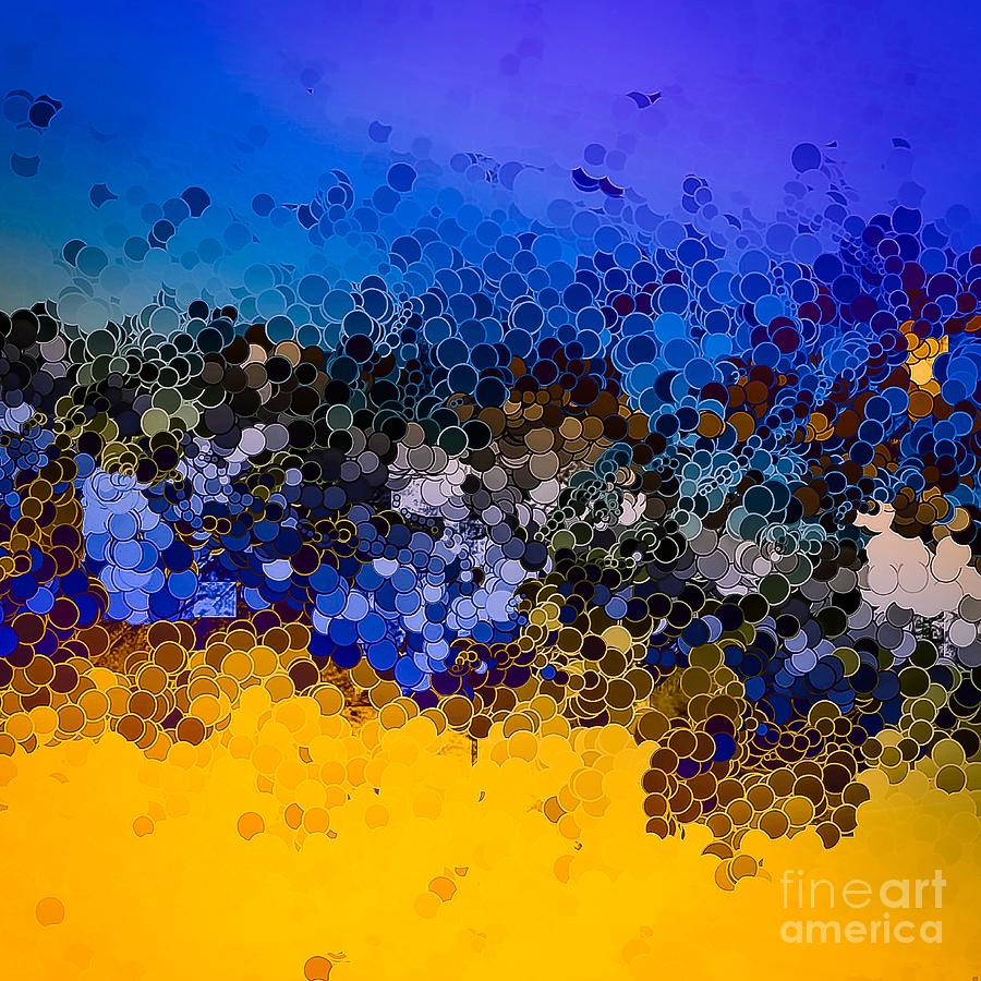 Modern Bright Blue And Yellow Bubble Abstract Digital Art