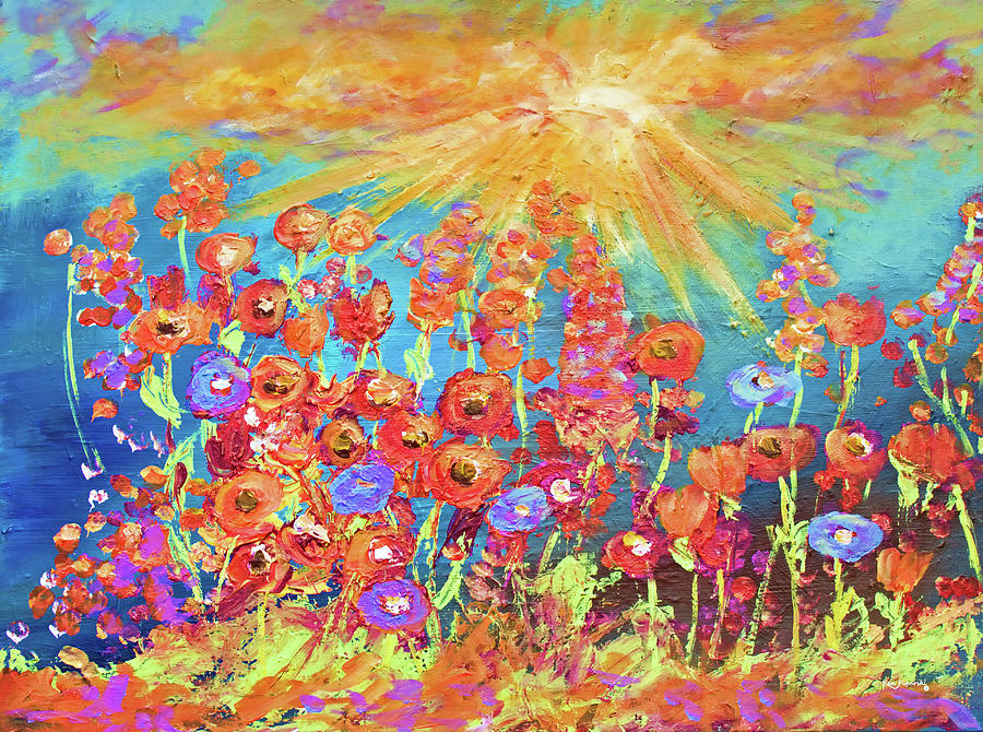 Modern Colorful Wild Flower Painting Painting by Ken Figurski