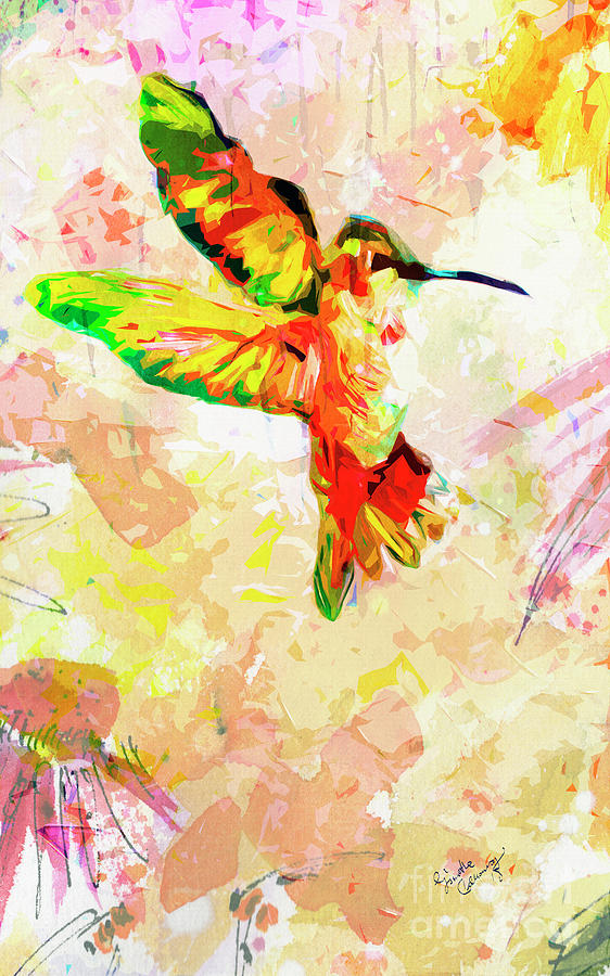 Modern Expressive Hummingbird  Mixed Media by Ginette Callaway