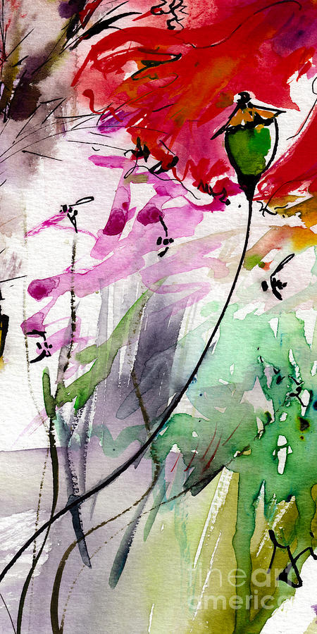 Modern Floral Poppy Pods 1 Painting by Ginette Callaway