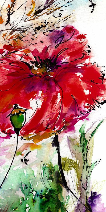 Modern Floral Poppy Pods 3 Painting by Ginette Callaway
