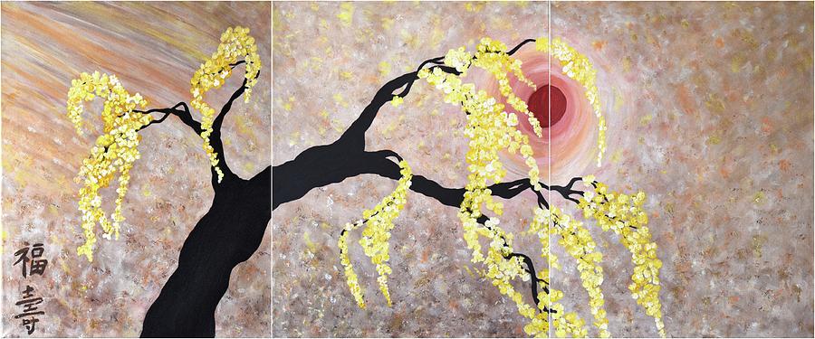 Modern Flower Blossoms Painting Oriental Art Flower Tree Wall Art-Original Feng Shui Art Painting by Geanna Georgescu