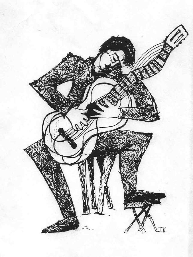 classical guitar player drawing