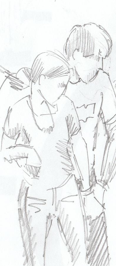 Modern Jive Ceroc Dancing Couple Pencil Drawing Drawing by Mike Jory