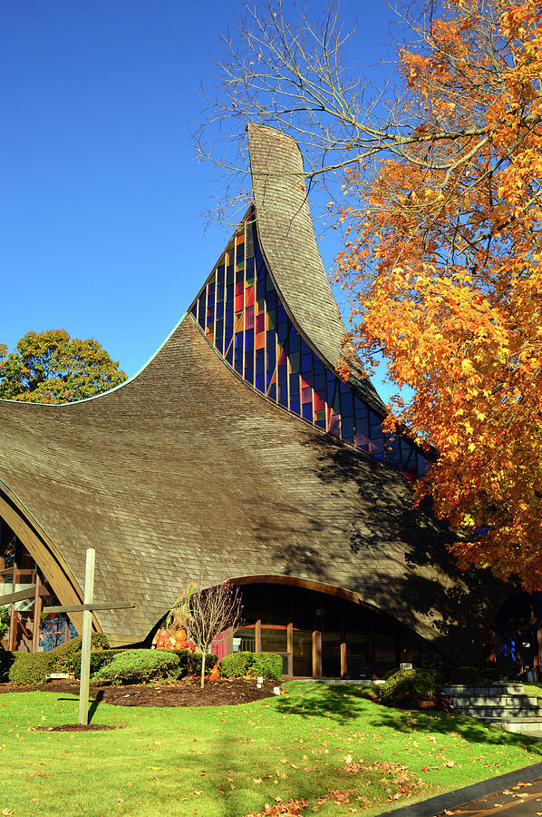 Architecture Photograph - Modern New England Church in Fall by James Kirkikis
