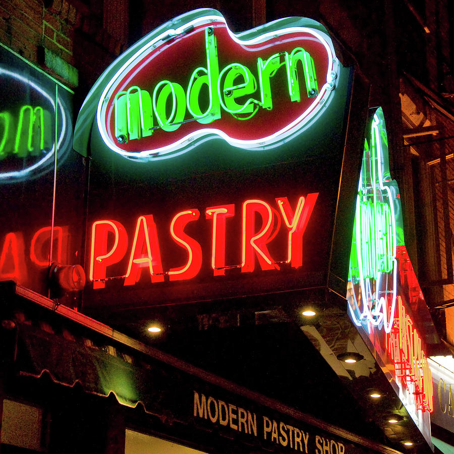 Modern Pastry Neon Sign - Boston North End Photograph by Joann Vitali