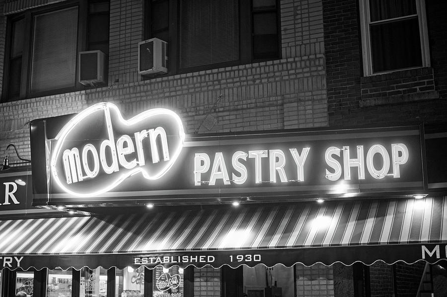 Modern Pastry Shop Boston MA North End Hanover Street Black and White Photograph by Toby McGuire