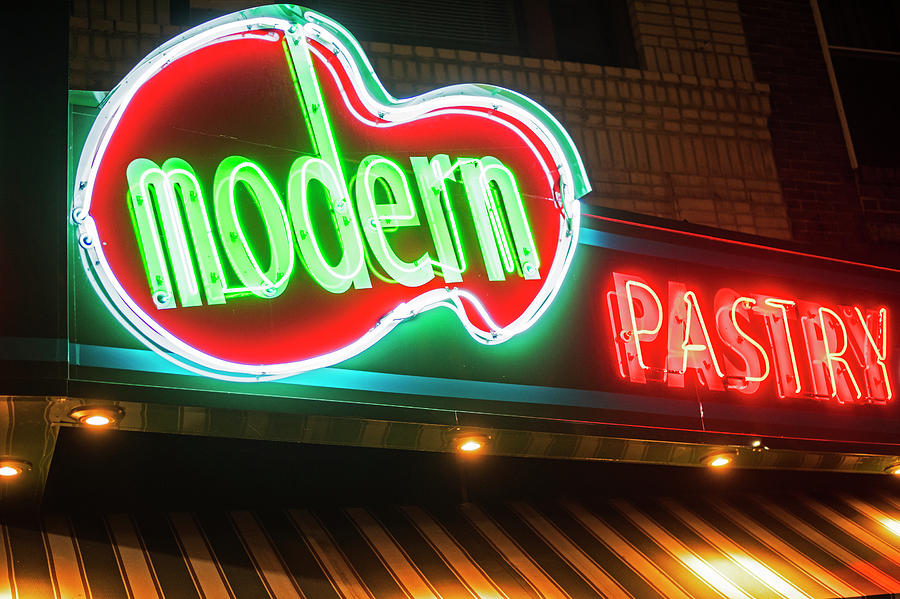 Modern Pastry Shop Boston MA North End Hanover Street Neon Sign Photograph by Toby McGuire