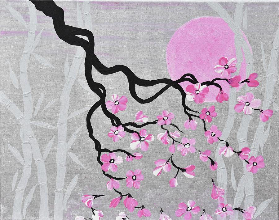 Modern Pink CherryBlossoms Art Bamboo Painting Cherry Blossom Art     Painting by Geanna Georgescu
