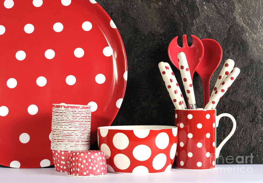 Modern Red and White Polka Dot Kitchen Photograph by Milleflore Images