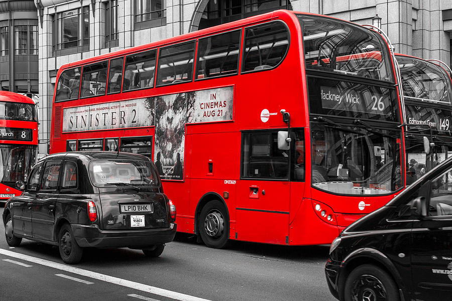 Modern Red Buses and Black Cabs in London Bishopsgate Photograph by John Williams