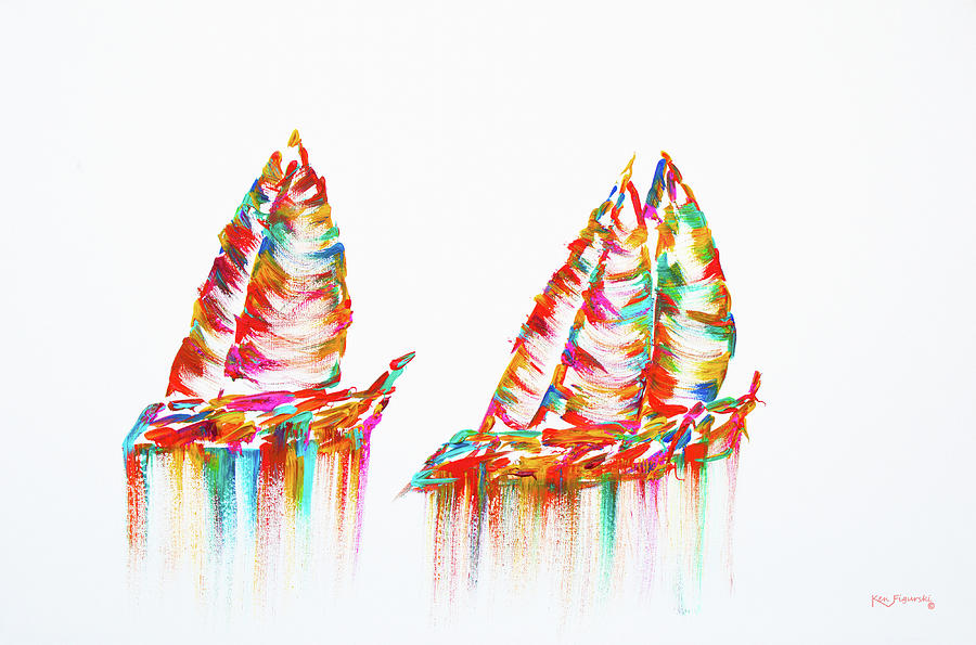 Key Painting - Modern Sailboats Painting by Ken Figurski