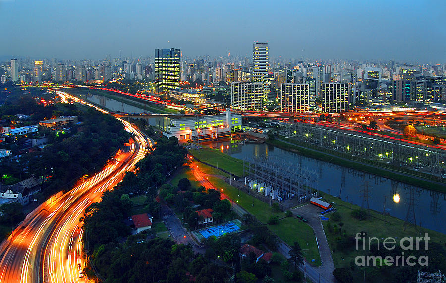 Skyline Photograph - Modern Sao Paulo Skyline - Cidade Jardim and Marginal Pinheiros by Carlos Alkmin