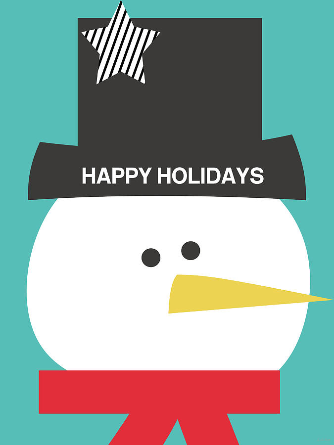 Modern Snowman Happy Holidays- Art by Linda Woods Digital Art by Linda Woods