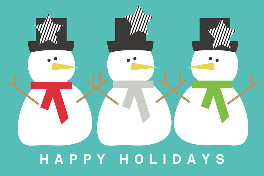 Snowman Digital Art - Modern Snowmen Happy Holidays- Art by Linda Woods by Linda Woods