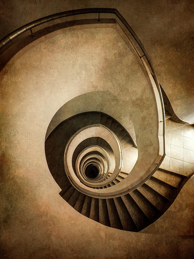 Modern spiral staircase in sepia tones Photograph by Jaroslaw Blaminsky