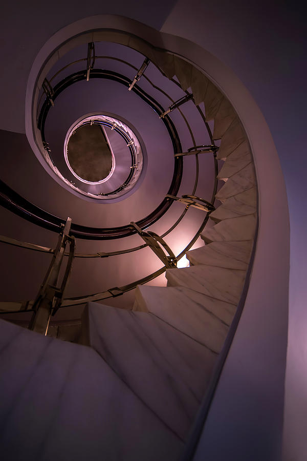 Architecture Photograph - Modern staircase in violet and golden tones by Jaroslaw Blaminsky