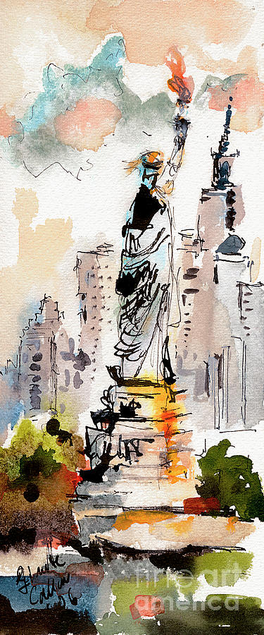 Modern Statue of Liberty new York Watercolor Painting by Ginette Callaway