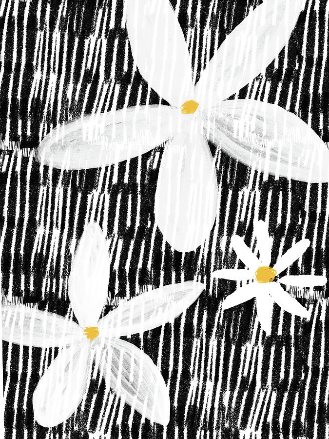 Modern White Flowers- Art by Linda Woods Mixed Media by Linda Woods