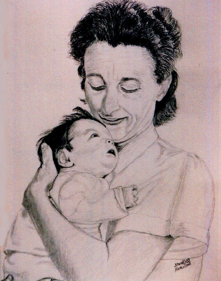 Modona and Baby Drawing by Stan Hamilton