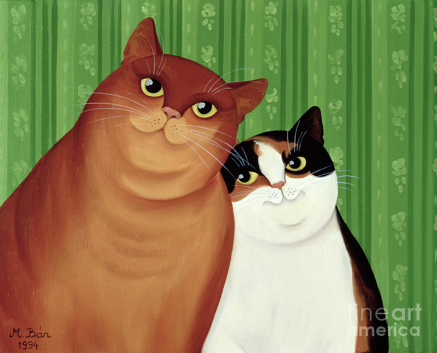 Cat Painting - Moggies by Magdolna Ban