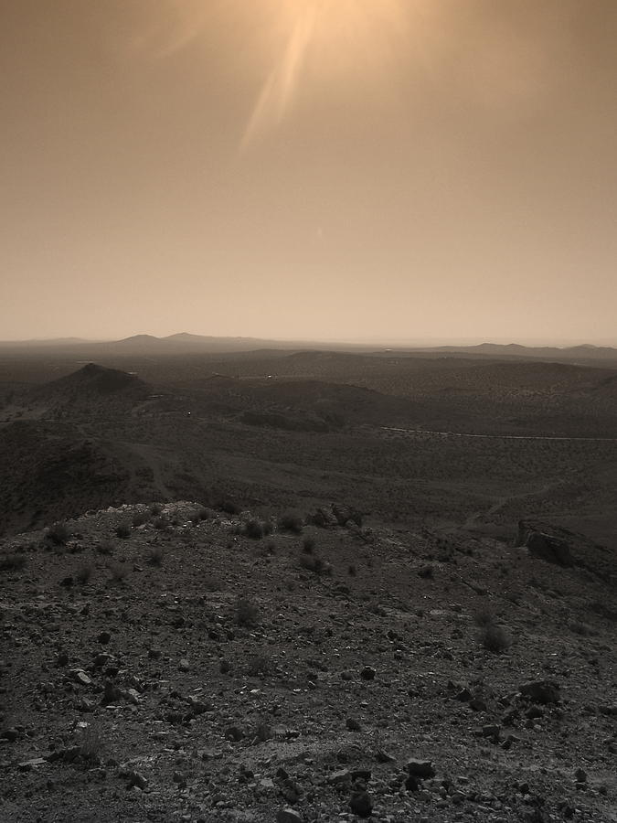 Mohave Desert from Mountain View in Sepia Photograph by Colleen Cornelius