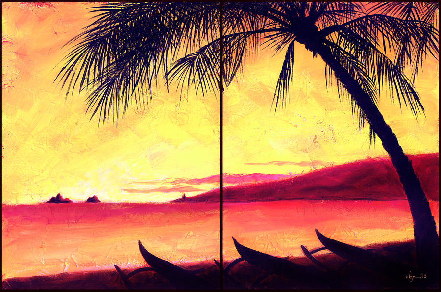 Sunset Painting - Mokulua Sundown by Angela Treat Lyon
