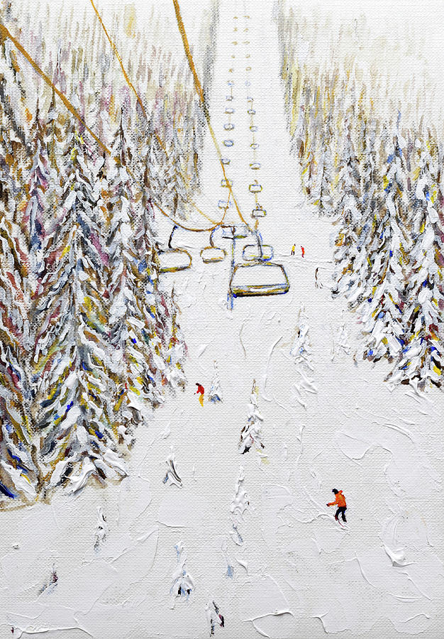 Small Painting of Molliets Chairlift Grand Massif. Do Not Enlarge Too Big Painting by Pete Caswell