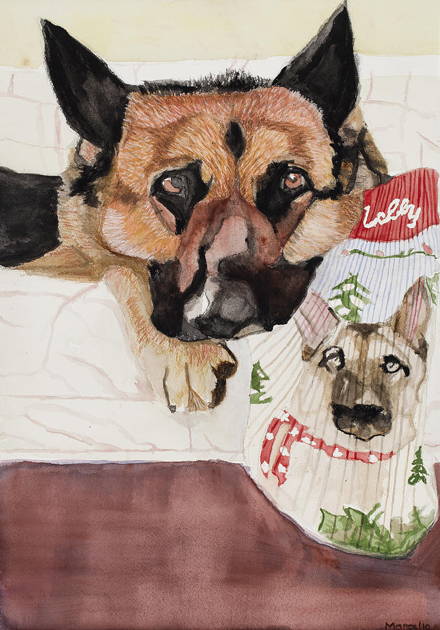 Christmas Painting - Mollys Christmas Stocking by Marcella Morse