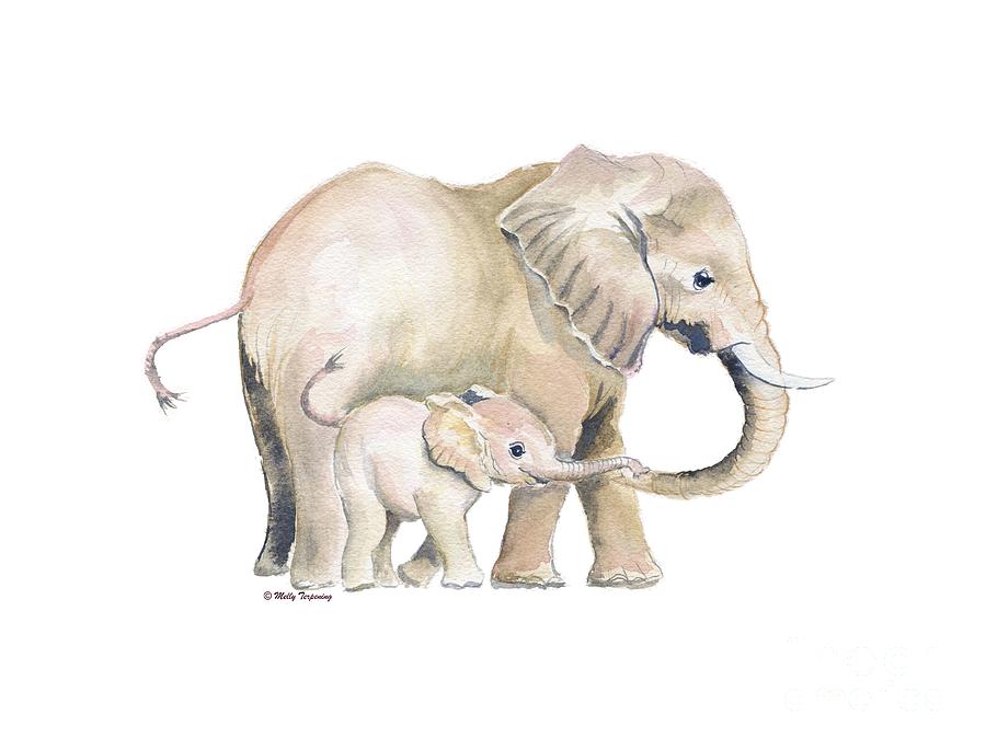 Mom and Baby Elephant 2 Painting by Melly Terpening