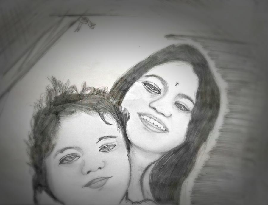 mom with her kid cute drawing realistic base colors are red a   Arthubai