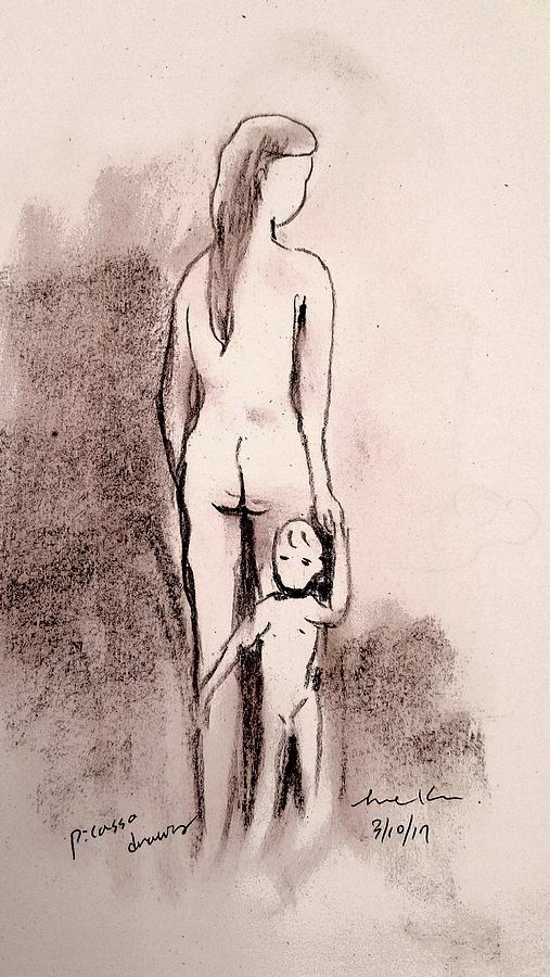 Mom and baby Drawing by Hae Kim