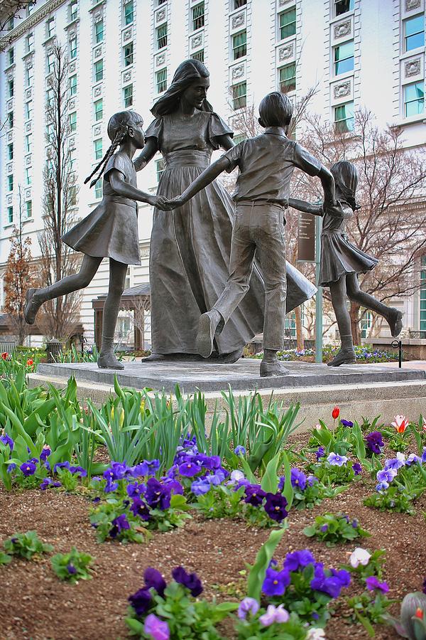Flower Photograph - Mom and Children Sculpture Temple Square by Buck Buchanan