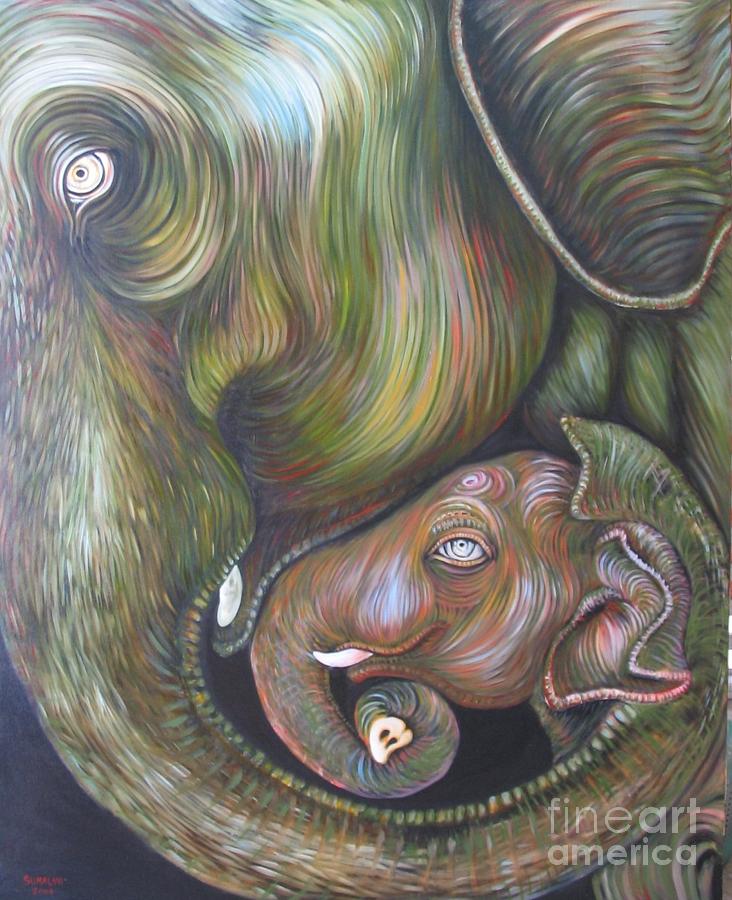 Wildlife Painting - Mom and Kid by Sukalya Chearanantana