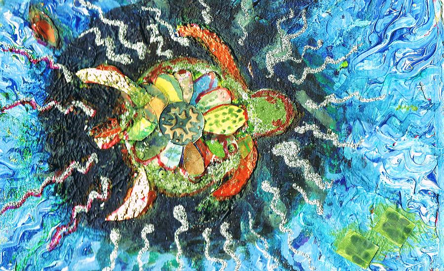 Turtle Painting - Mom There is a Turtle in the Swimming Pool II by Anne-Elizabeth Whiteway