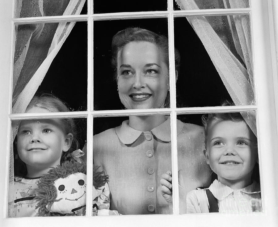 Mom With Two Kids Looking Out Window Photograph by H. Armstrong Roberts/ClassicStock