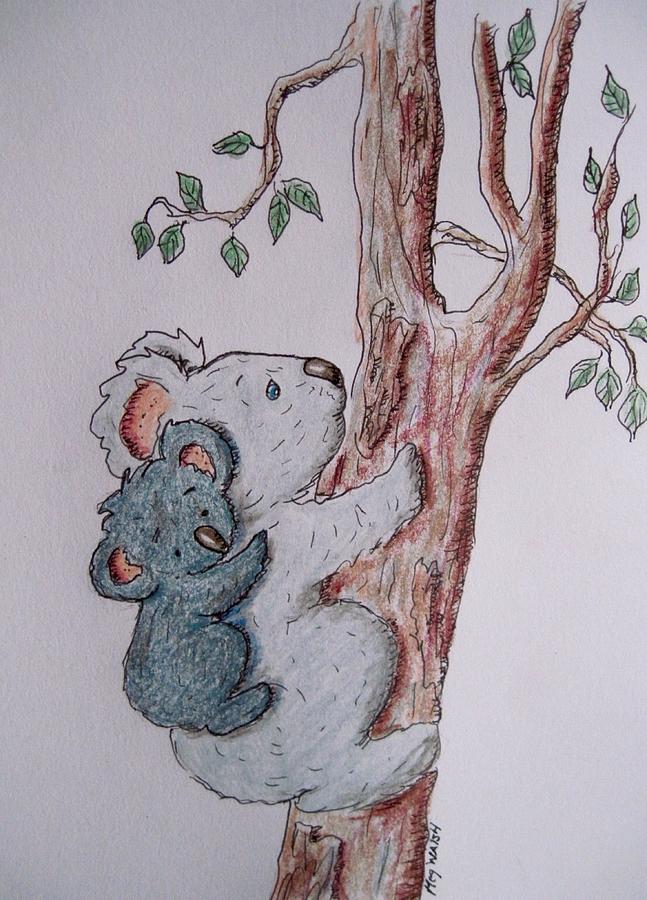 Momma and baby Koala Drawing by Megan Walsh
