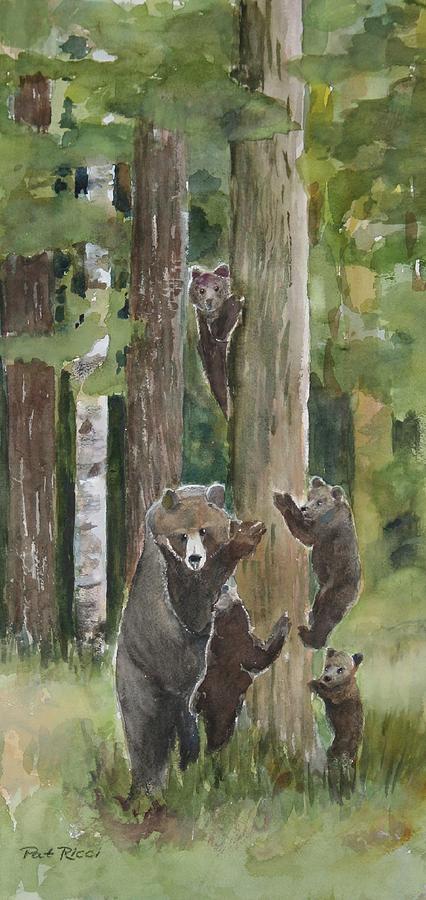Momma with 4 Bear Cubs Painting by Patricia Ricci
